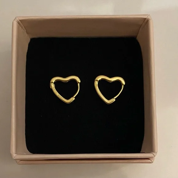14k Gold Plated Heart Huggie Hoop Earrings - Small & Extra Small - Picture 2 of 2